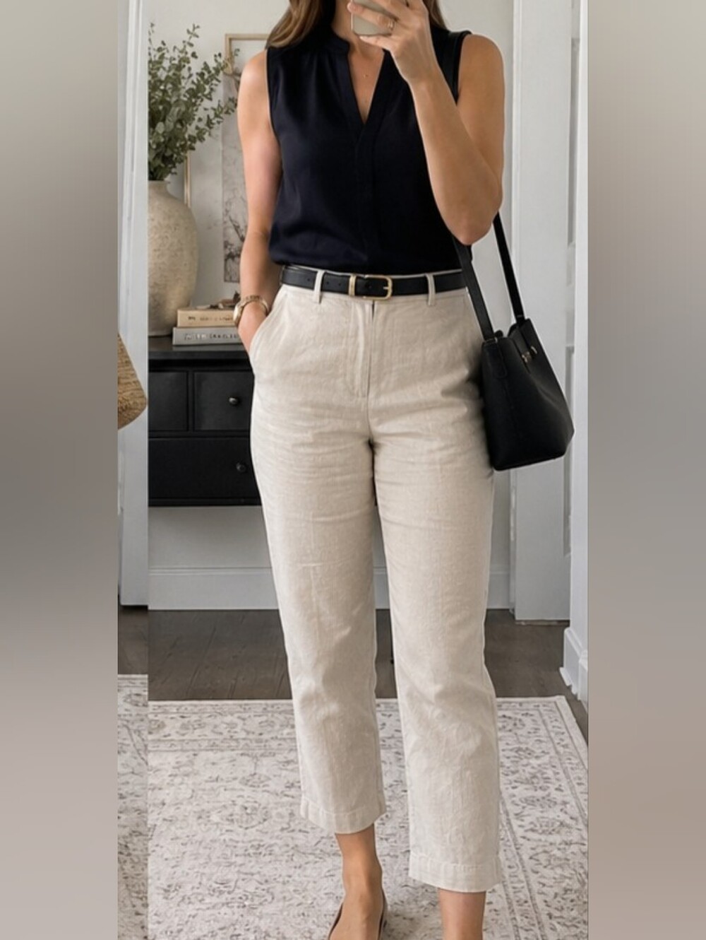 Talbots Petites Irish Linen Blend Cropped Pants Beige 6